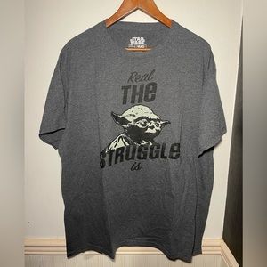Star Wars Yoda Real The Struggle Is Tee T Shirt Mens XL Gray Short Sleeve